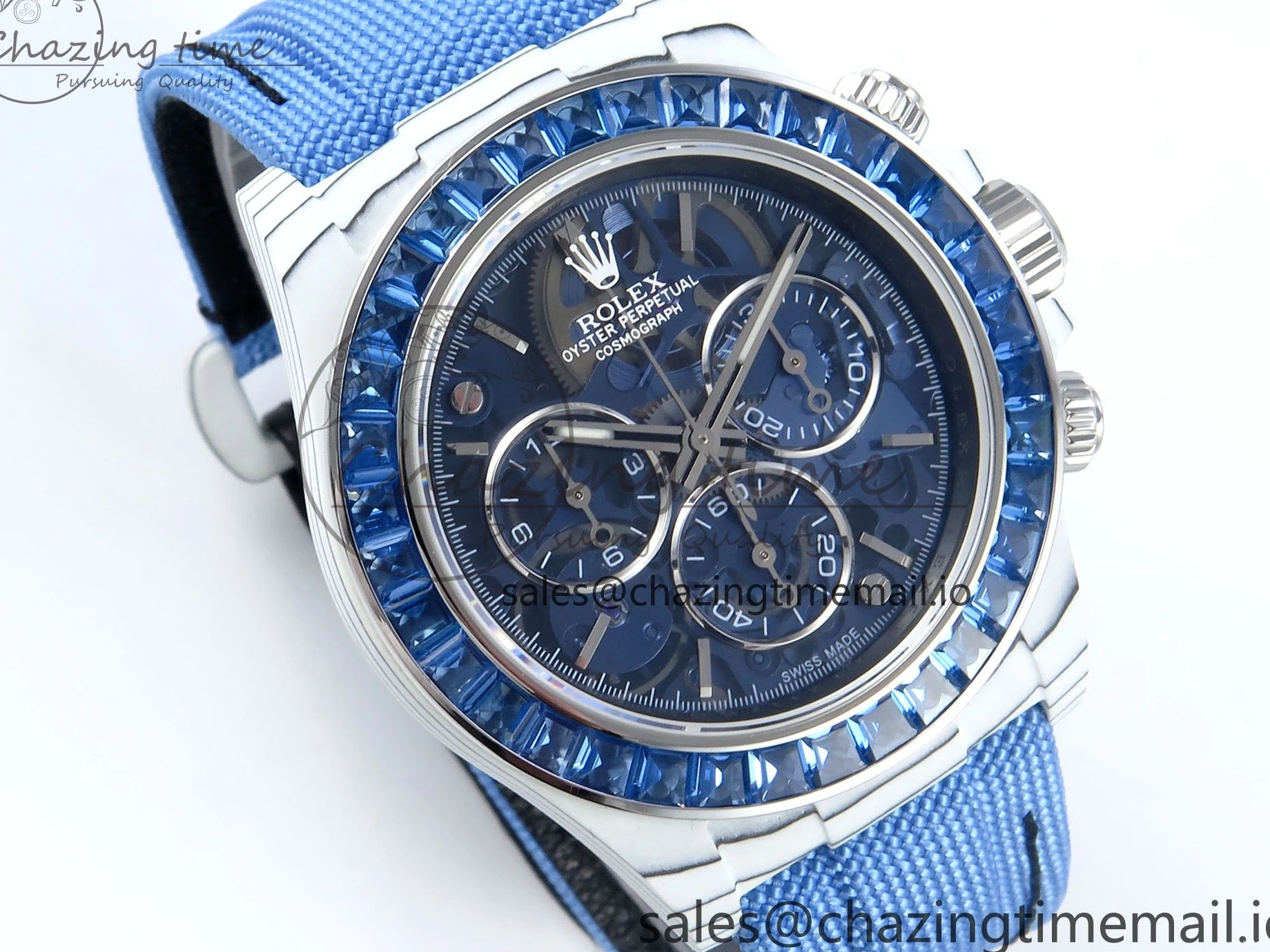 Carbon REMOULD Blue on Dial Bezel Edition DD4802 White Diamonds GETF Best Strap Blue Skeleton ZIF Nylon Blue Daytona 0331
